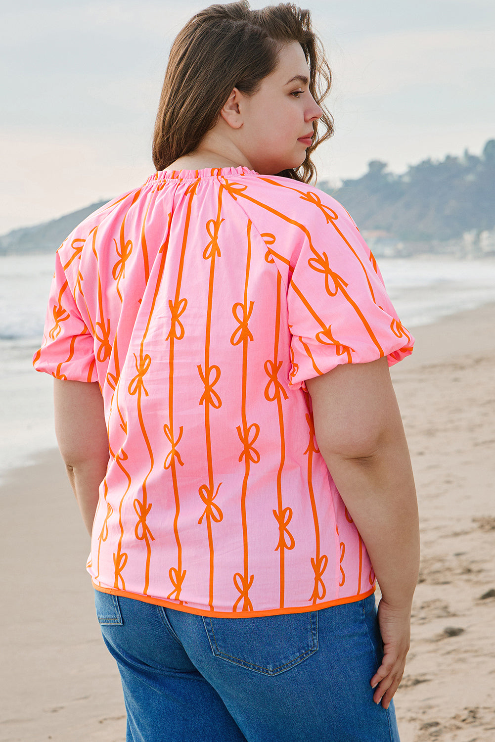 Sydney Plus Size Bowknot V Neck Blouse-1