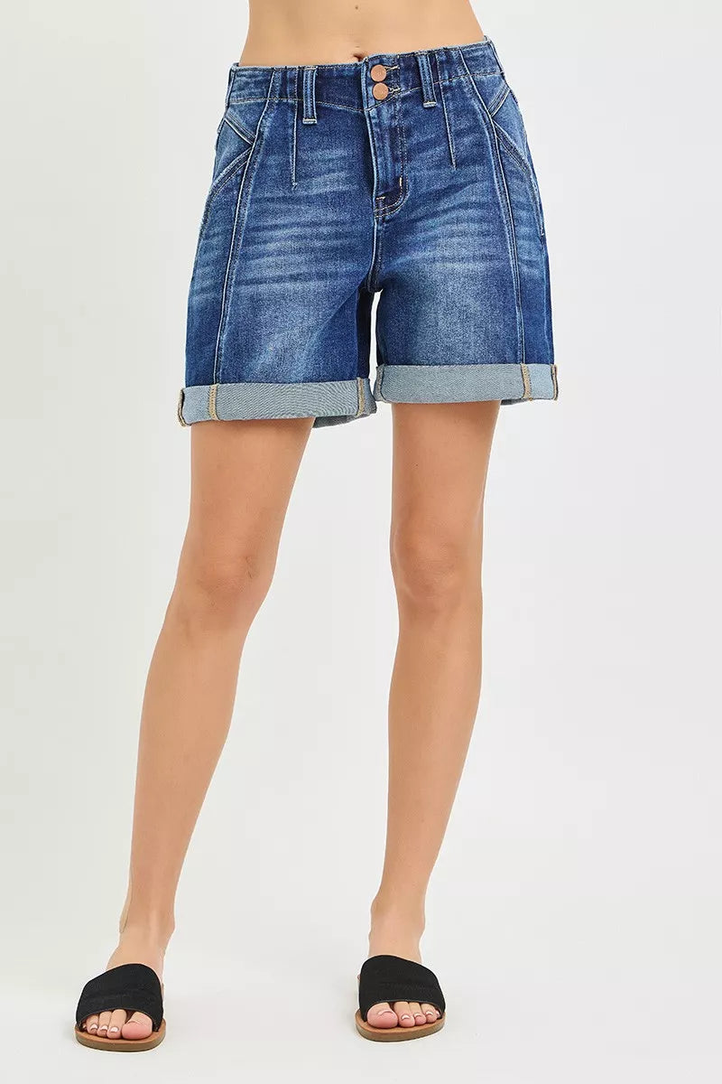 RISEN High Rise Seamed Roll Up Shorts-3