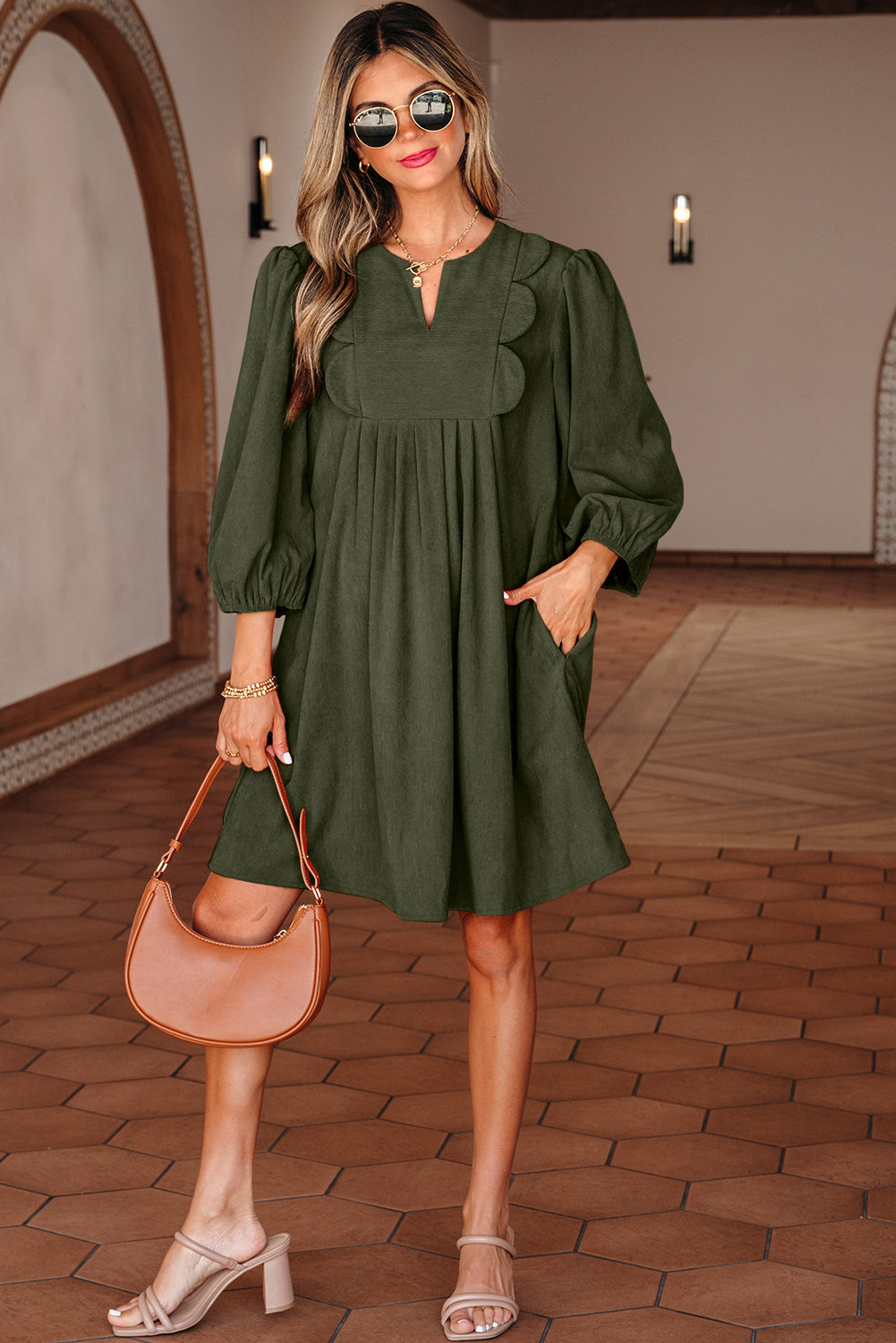 Michelle Pleated Corduroy Mini Dress-4