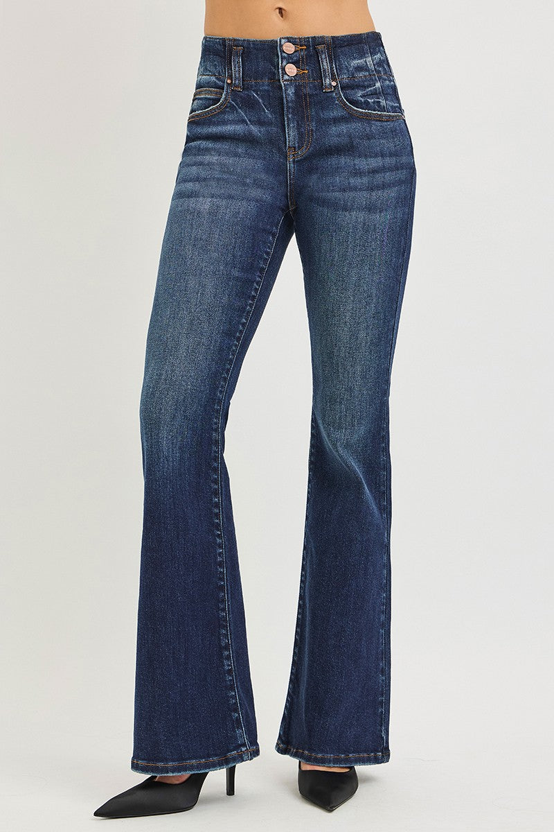 RISEN High Rise Flare Jeans With Seam Detail Waistband-0