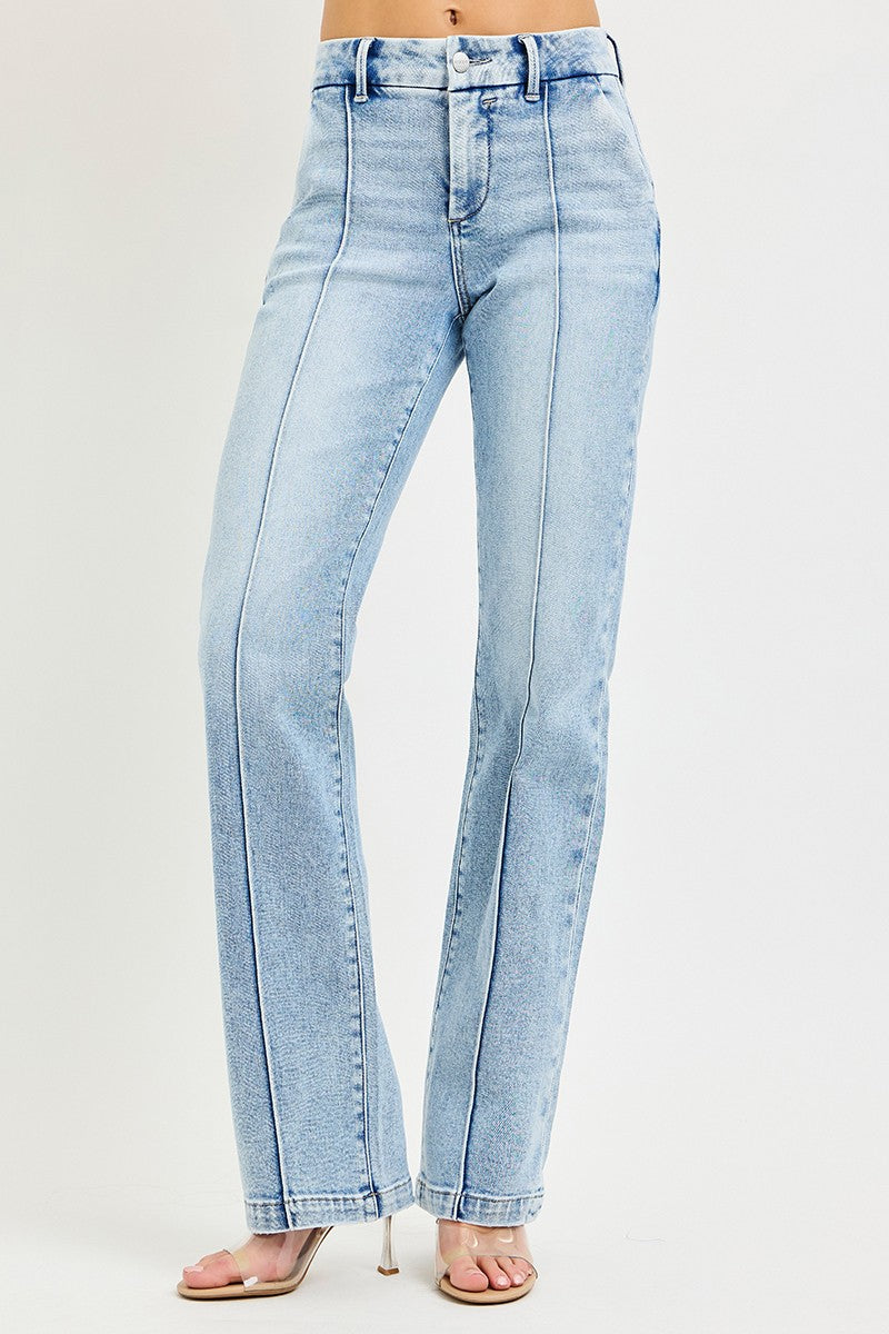 RISEN Tummy Control High Rise Straight Pin Tuck Jeans-1