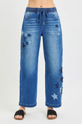 RISEN Elastic Band Slouchy Cropped Barrel with Star Patch-0