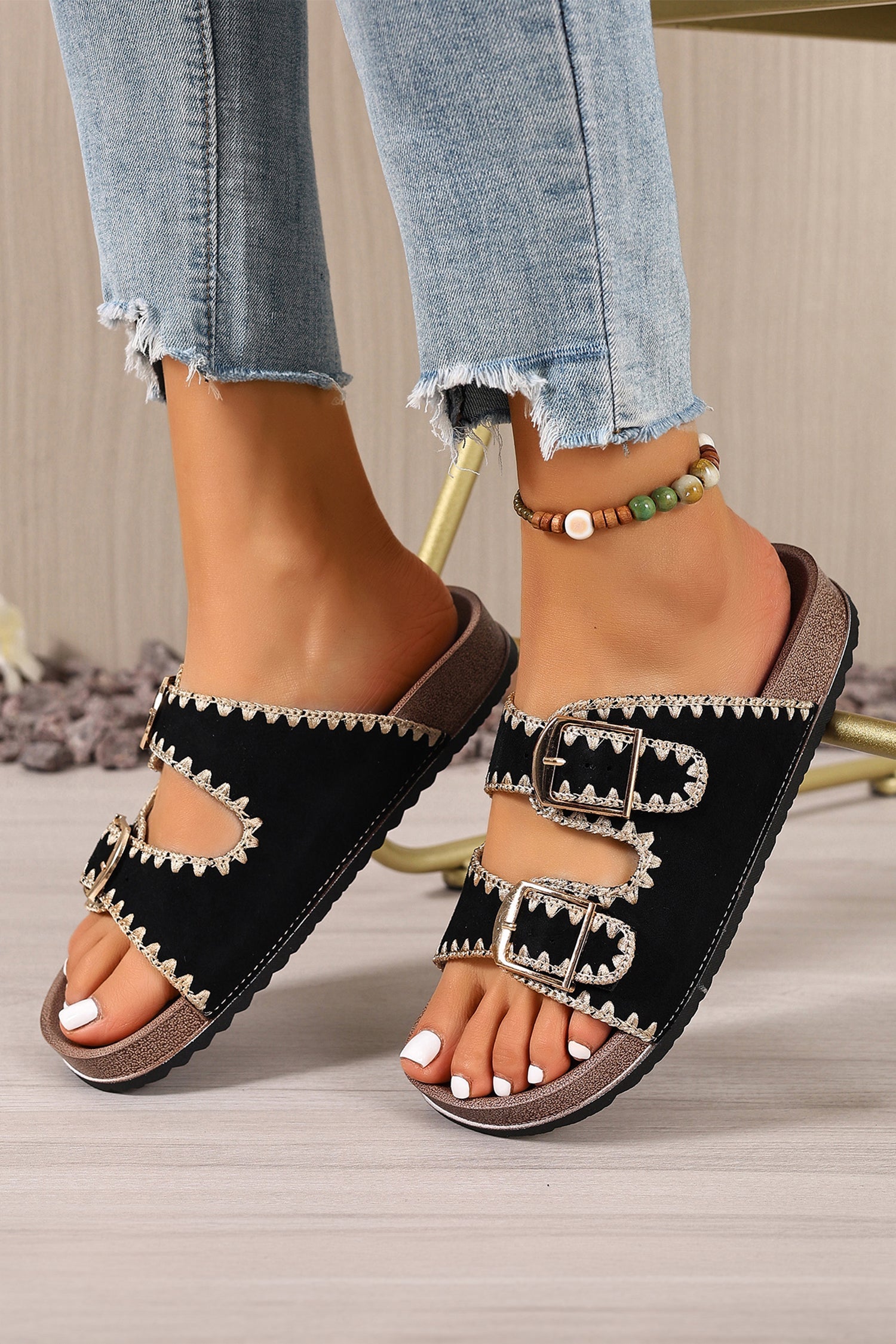 Kehlani Buckle Faux Suede Slippers-3