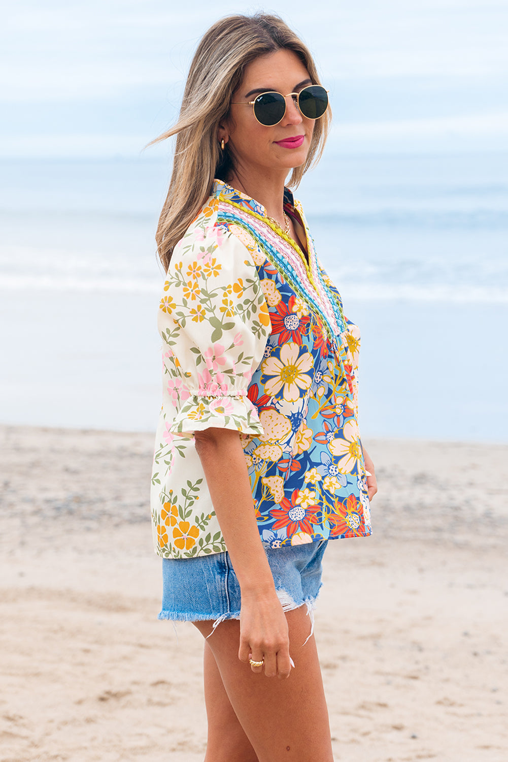 Gwen Crochet V Neck Boho Floral Blouse-2