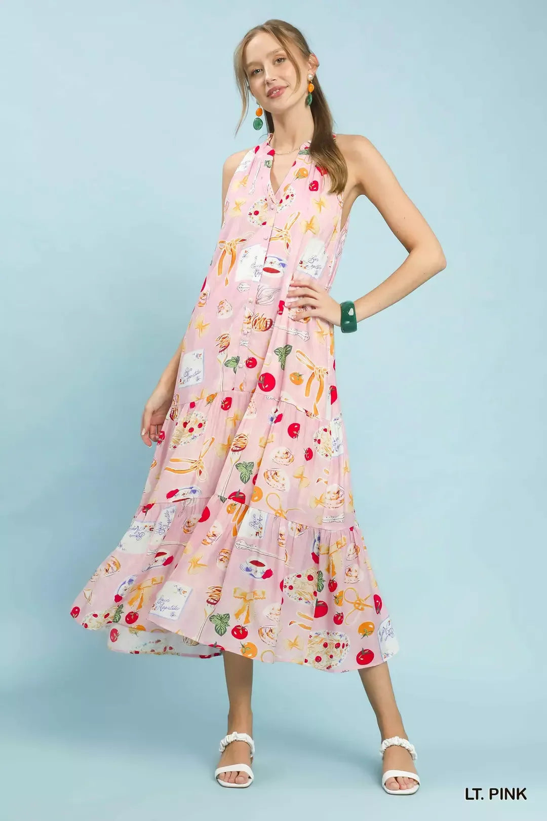 Umgee Abstract Print Tiered Halter Midi Dress-1