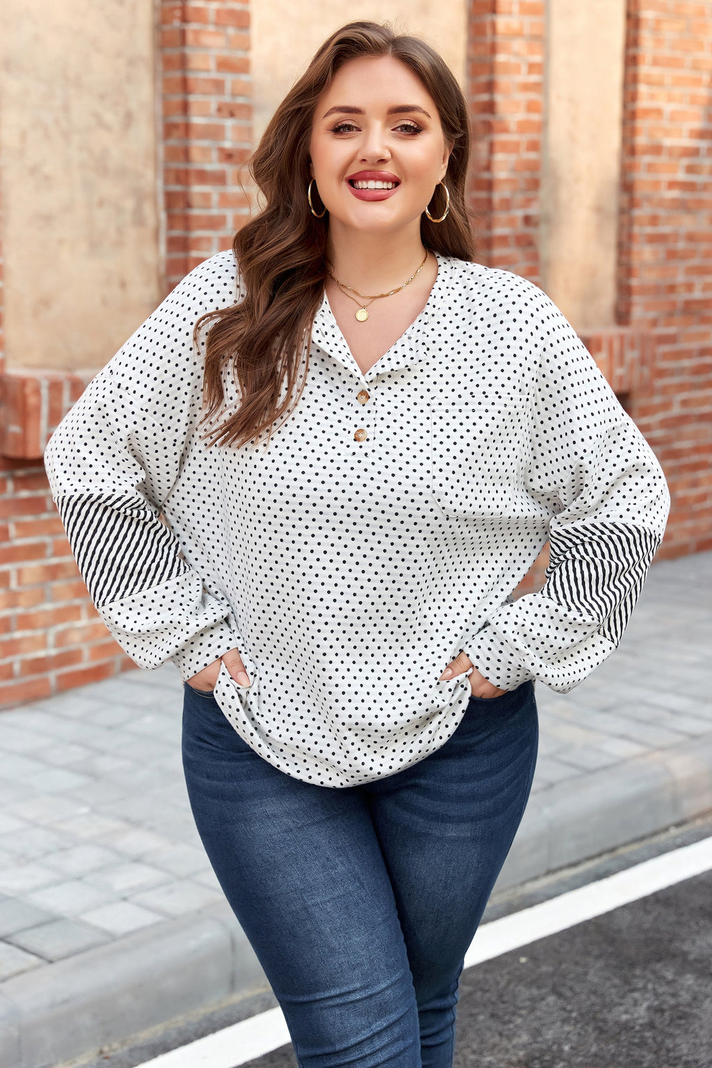 Jordyn Sleeve Henley top Long Sleeve PLUS Top-2