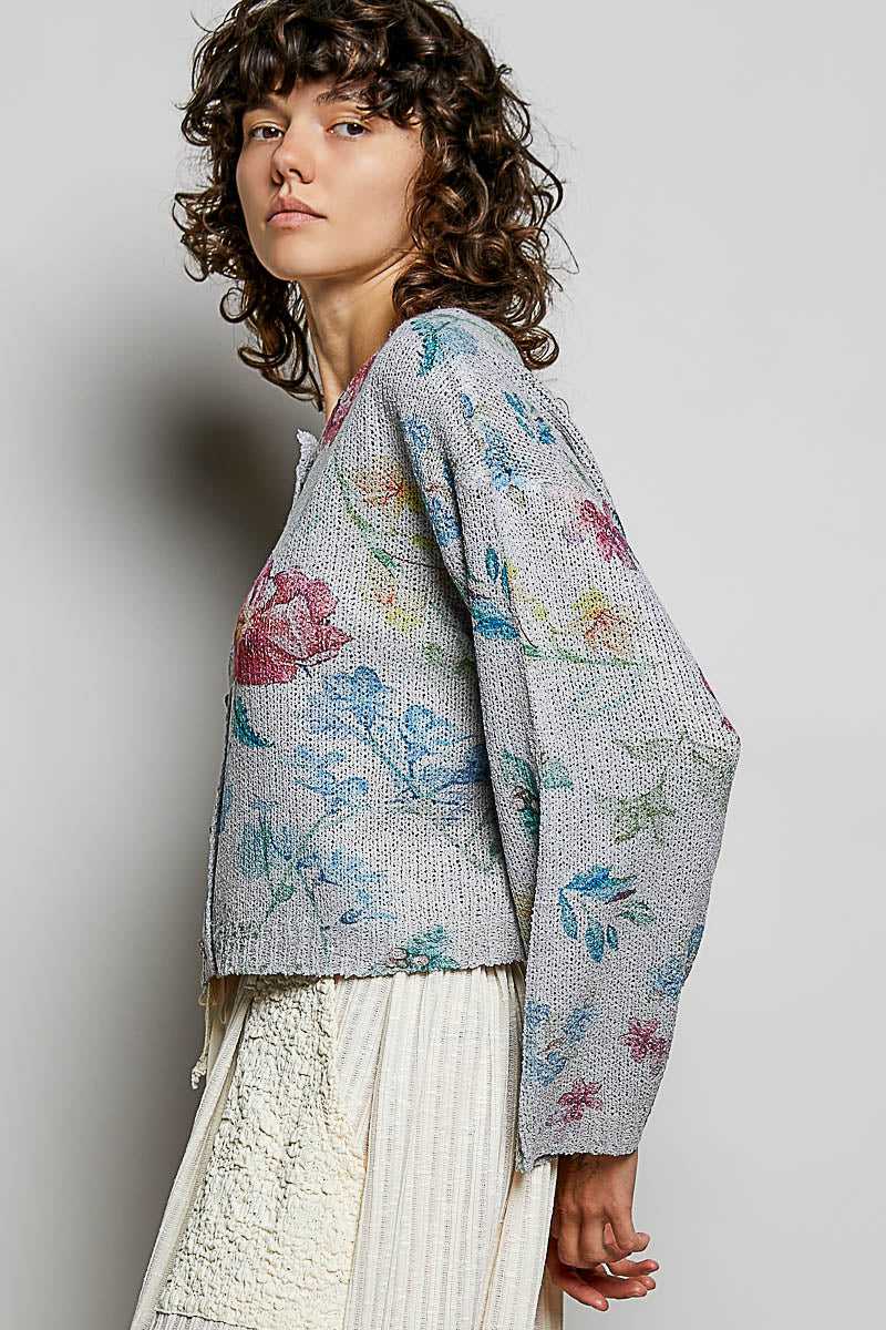 POL Floral Print Button-Down Knit Cardigan-2