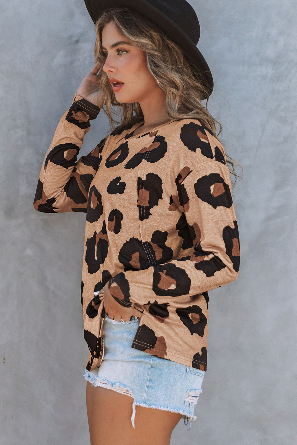 Leopard Print Long Sleeve Loose Top