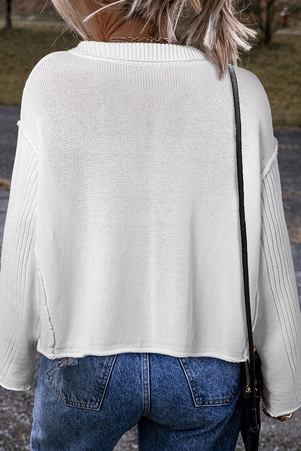 White Collared Button-up Loose Fit Casual Sweater