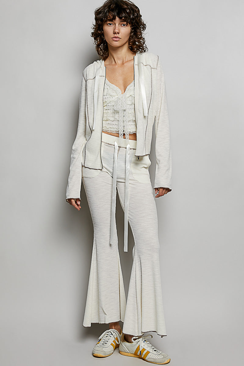 POL Drawstring Textured Ribbed Knit Pants-3