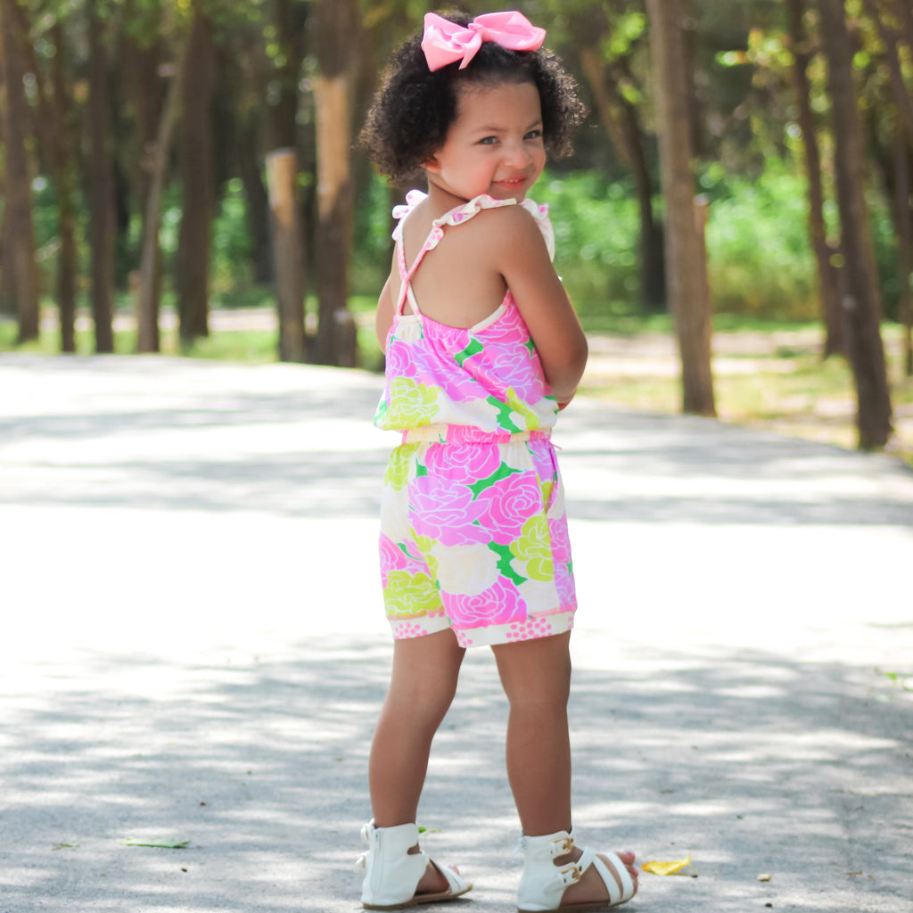 AnnLoren Girls Pink Bloom Floral Shorts Jumpsuit Summer One Piece Outfit-4