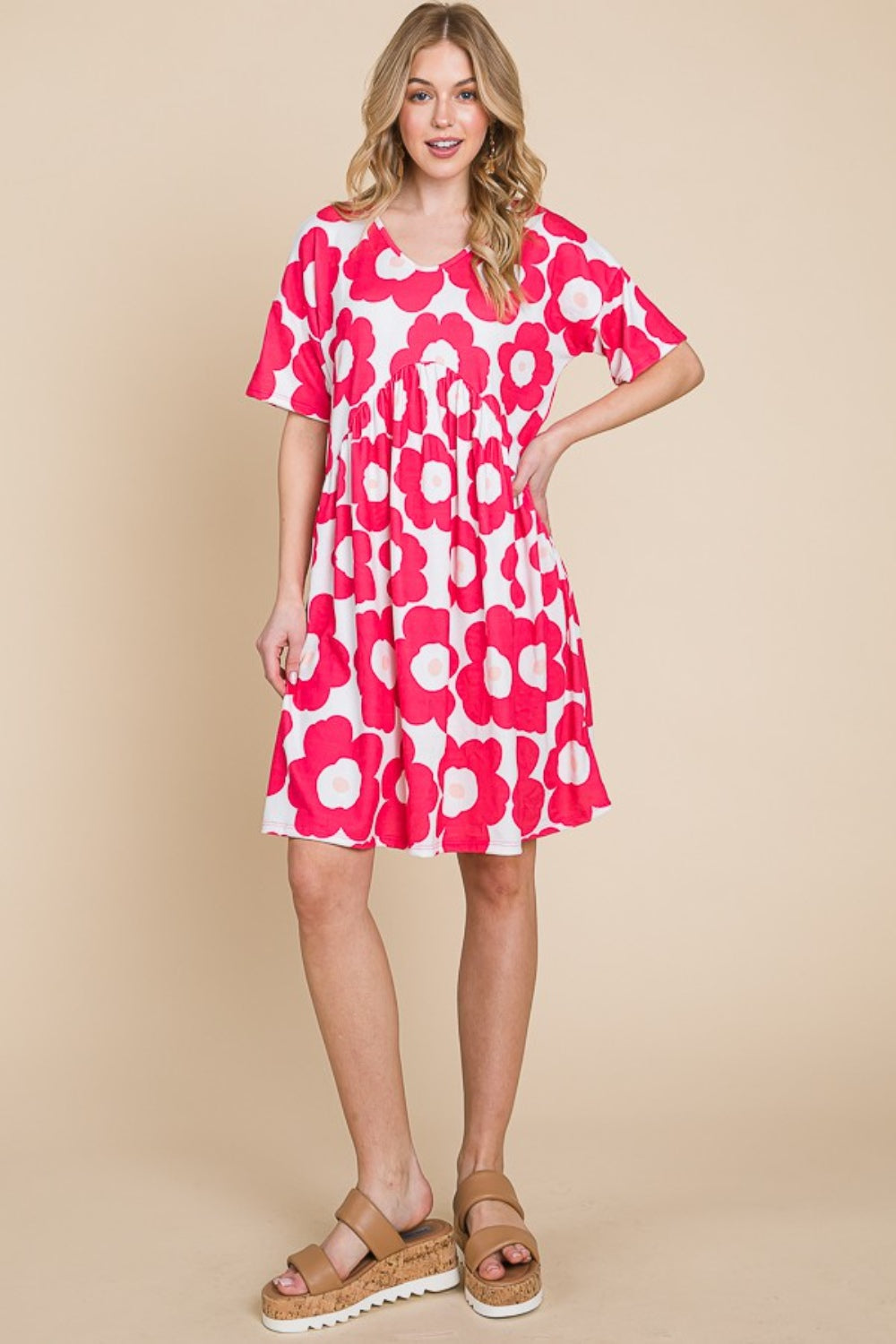 BOMBOM Flower Print Ruched Dress-4