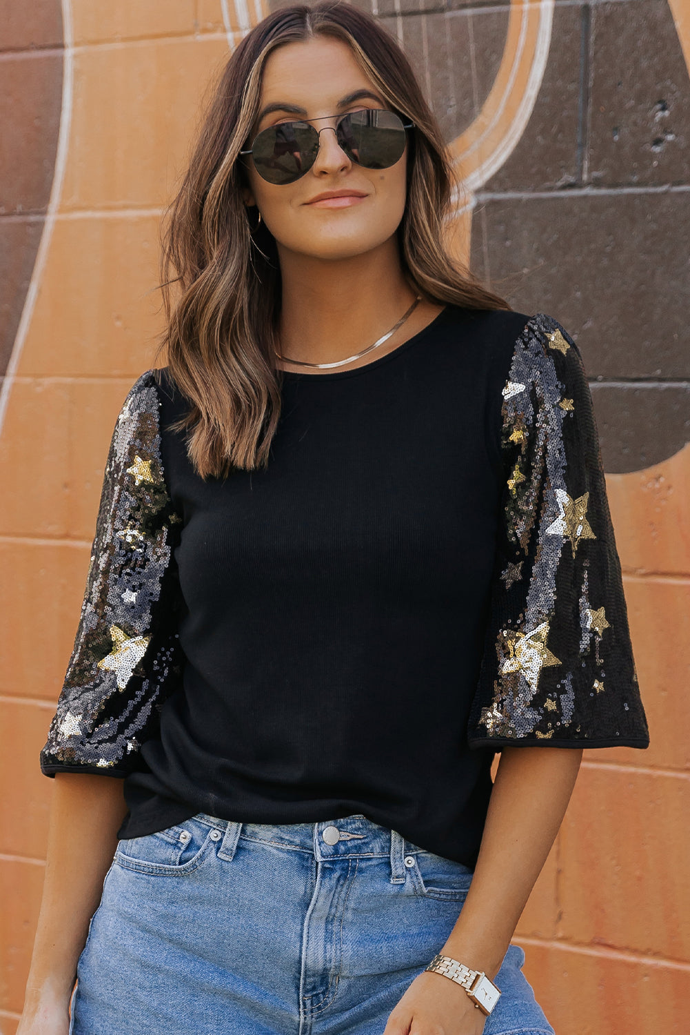 Lara Splicing Half Sleeve Top-0