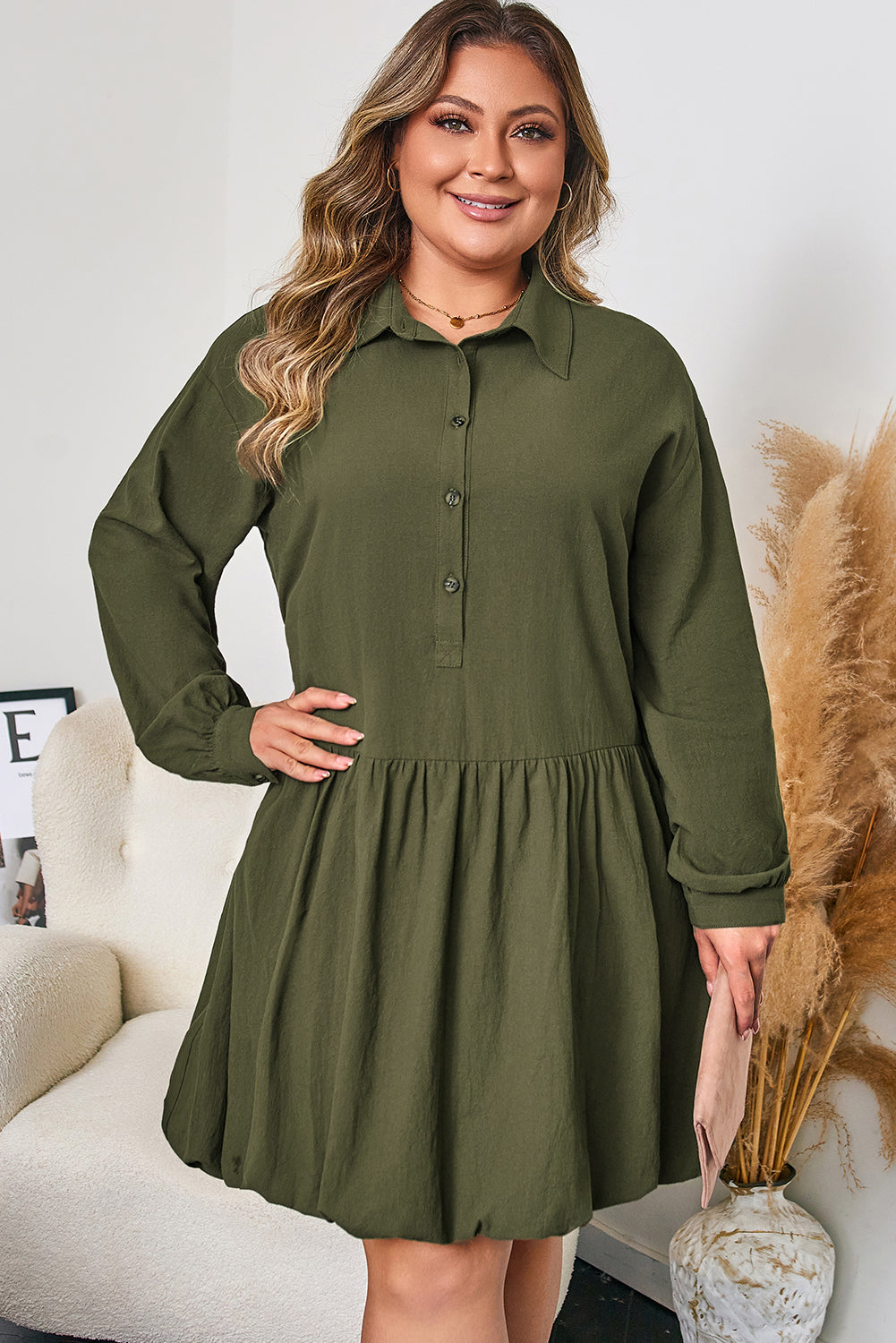 Catherine Ruffle Hem Mini PLUS Dress-0