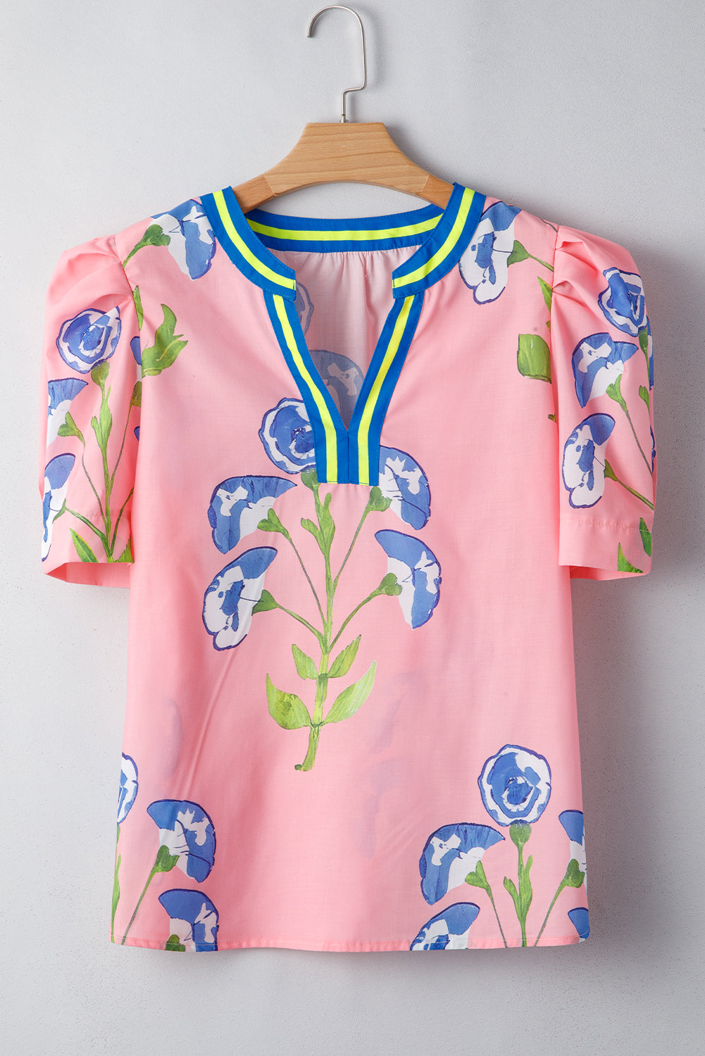 Autumn Notched Bubble Sleeve Blouse-0