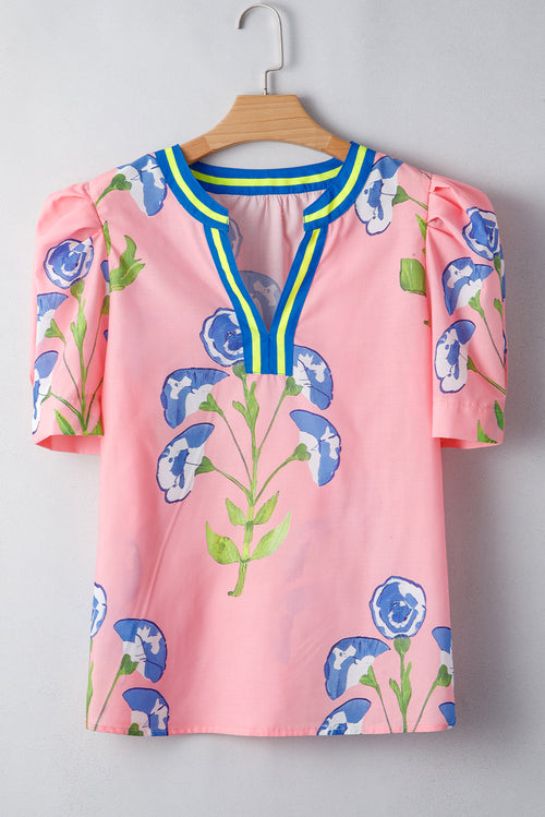 Autumn Notched Bubble Sleeve Blouse-0