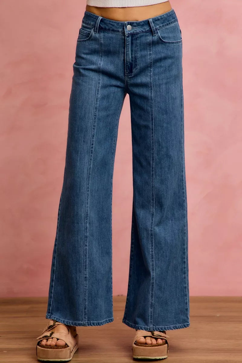 SO ME Seam Detail Mid Rise Stretch Denim Jeans-0