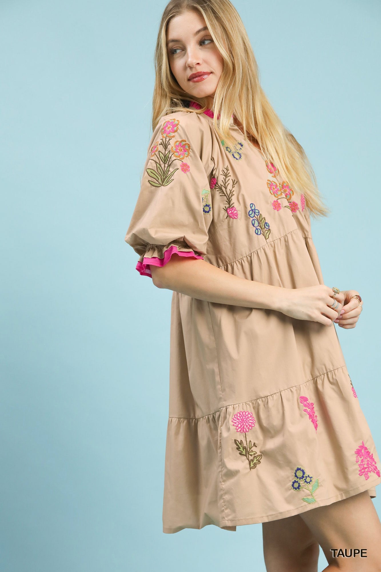 Umgee Embroidered Floral Tiered Dress-1