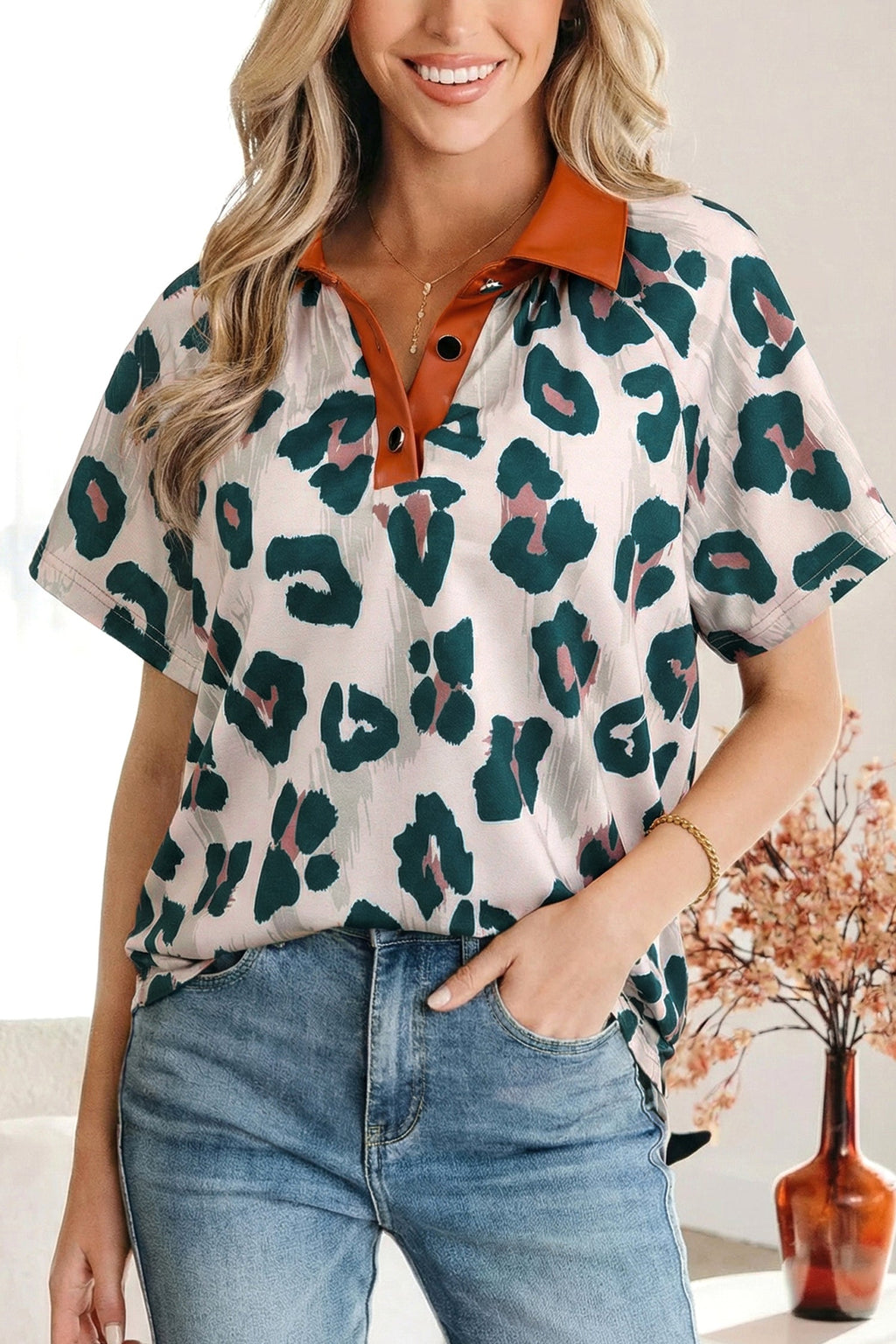 Madelynn Collared Short Sleeve Blouse-2