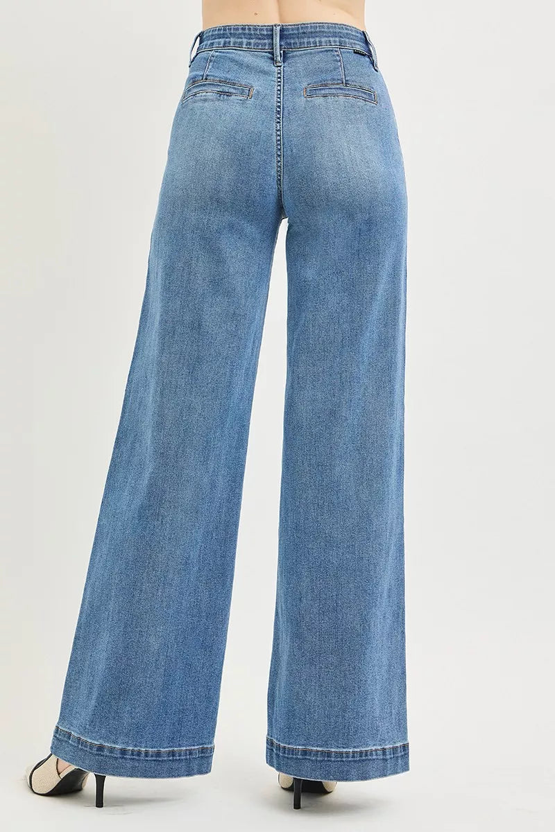 RISEN Tummy Control Elastic Band High Rise Wide Jeans-4