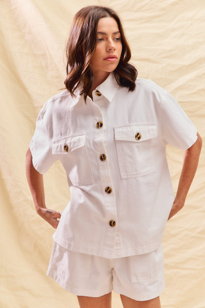 SO ME Button Down Denim Game Day Top and Shorts Set-3