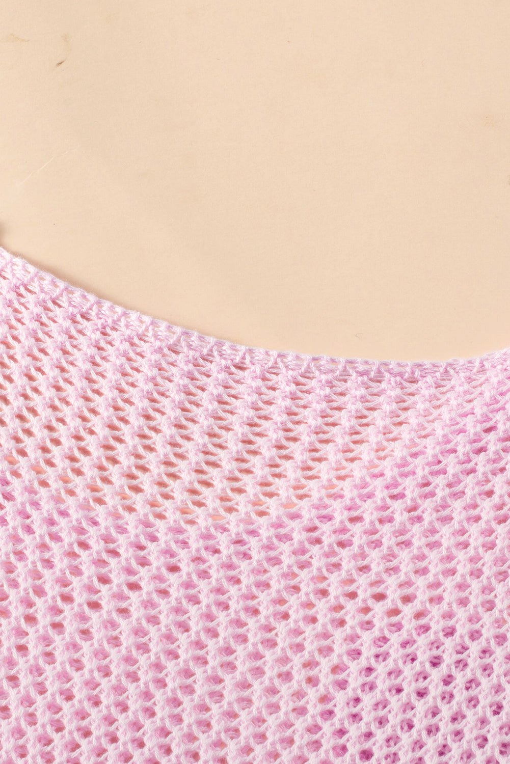 Light Pink Big Flower Hollowed Knit Drop Shoulder Sweater