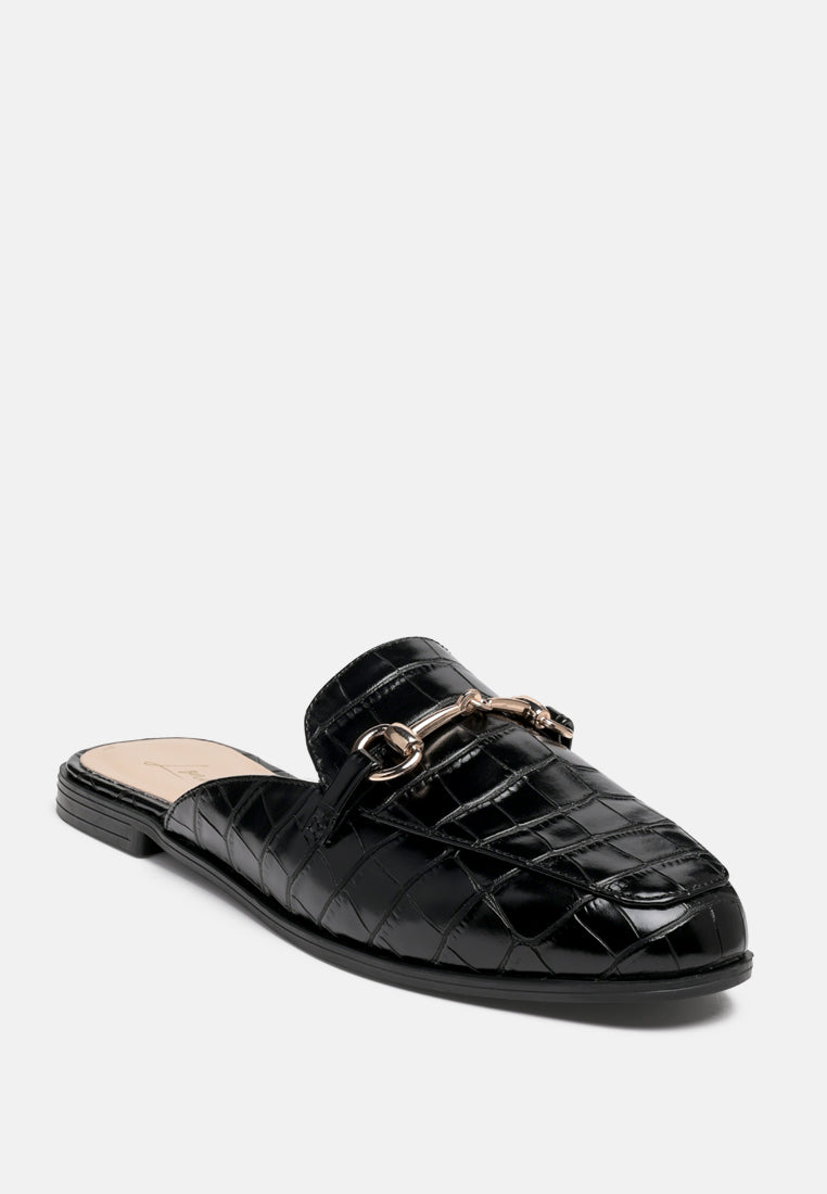 Begonia Buckled Faux Leather Croc Mules-1