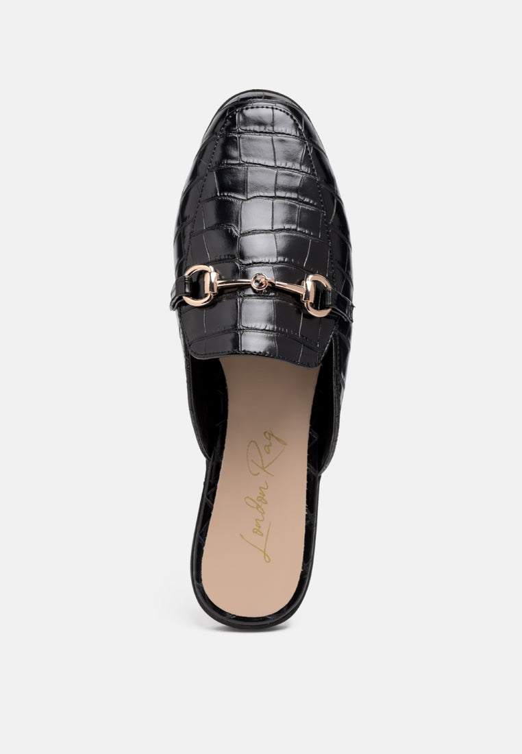 Begonia Buckled Faux Leather Croc Mules-3