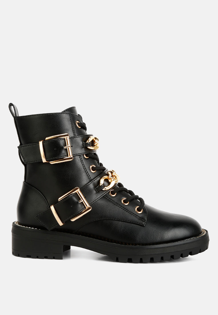 Billy Metal Chain Embellished Biker Boots-5