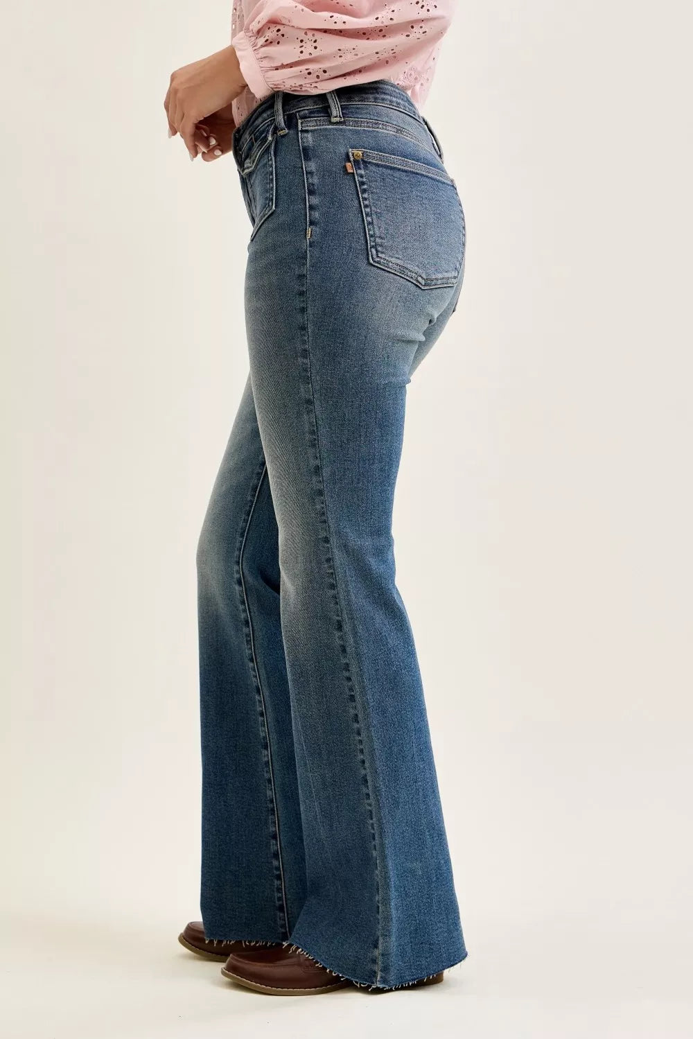 Judy Blue Mid Rise Flare Jeans with Front Flap Pockets-2