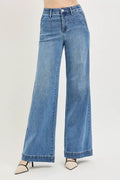 RISEN Tummy Control Elastic Band High Rise Wide Jeans-0