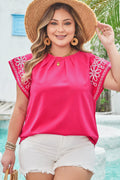 Zara Plus Size Floral Embroidered Flutter Sleeve Blouse-0