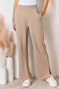 RISEN Wide Waistband Slit Wide Leg Pants-0
