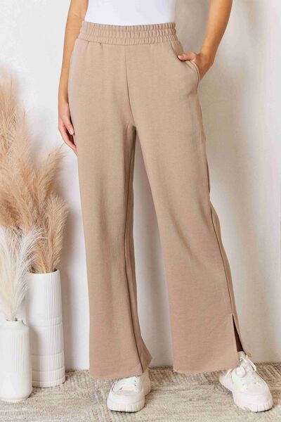 RISEN Wide Waistband Slit Wide Leg Pants-0