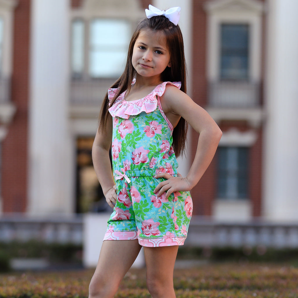 Girls Jumpsuit Shabby Chic Floral Spring Summer Romper-4