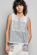 POL Printed Woven Lace Back Round Neck Sleeveless Top-0
