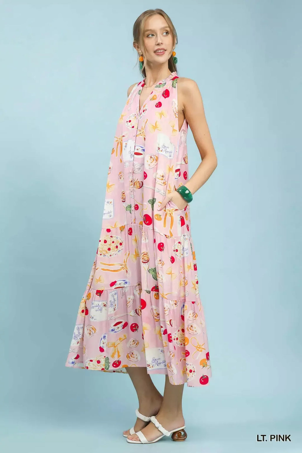 Umgee Abstract Print Tiered Halter Midi Dress-2