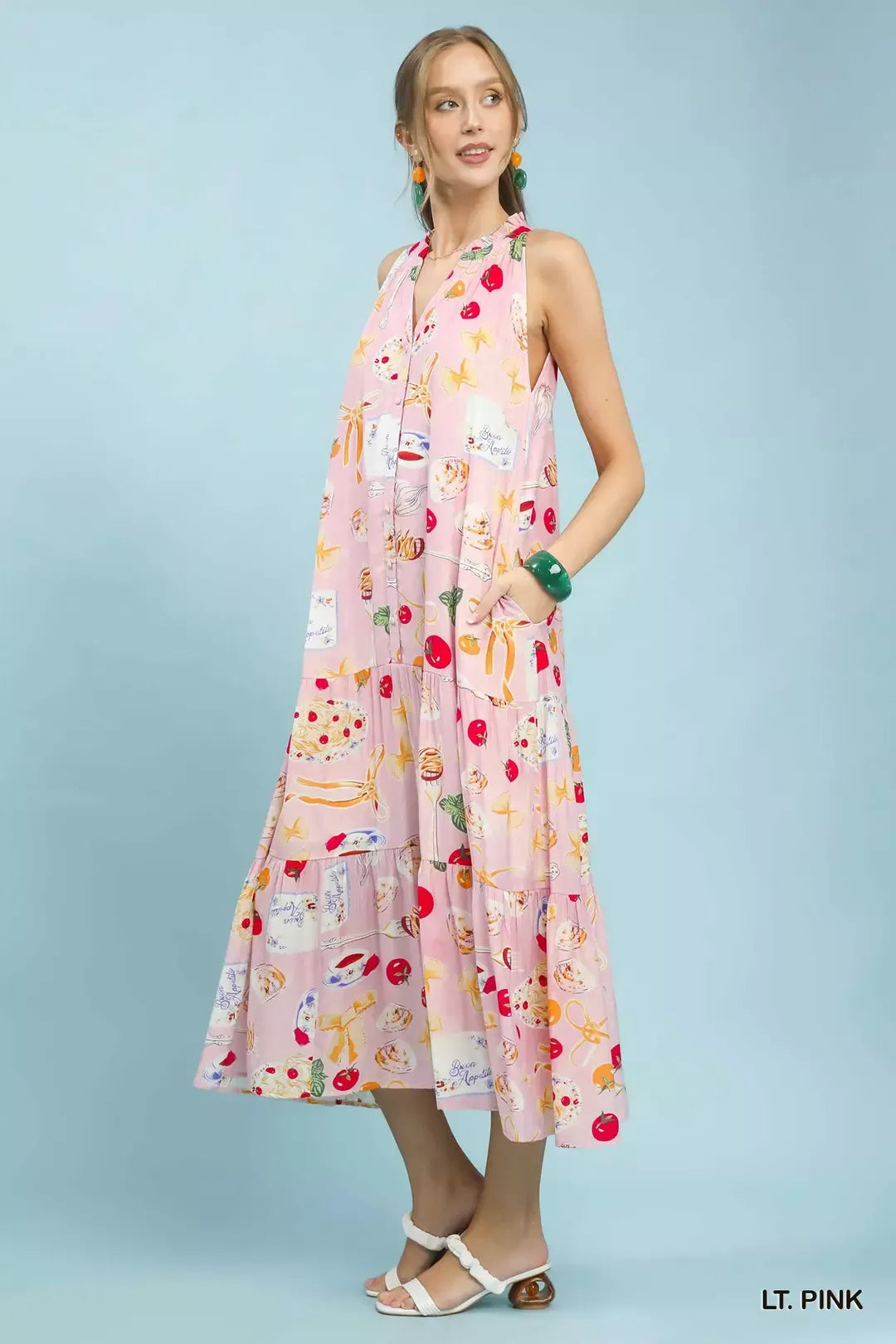 Umgee Abstract Print Tiered Halter Midi Dress-2