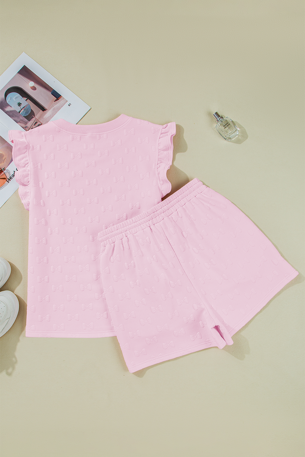 Ocean Bow Jacquard Ruffle Sleeve Short 2pcs Outfit-3