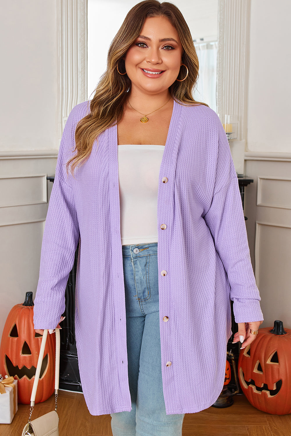 Rosie Waffle Knit Front PLUS Cardigan-0