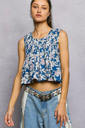 POL Floral Round Neck Cropped Pintuck Tank-0