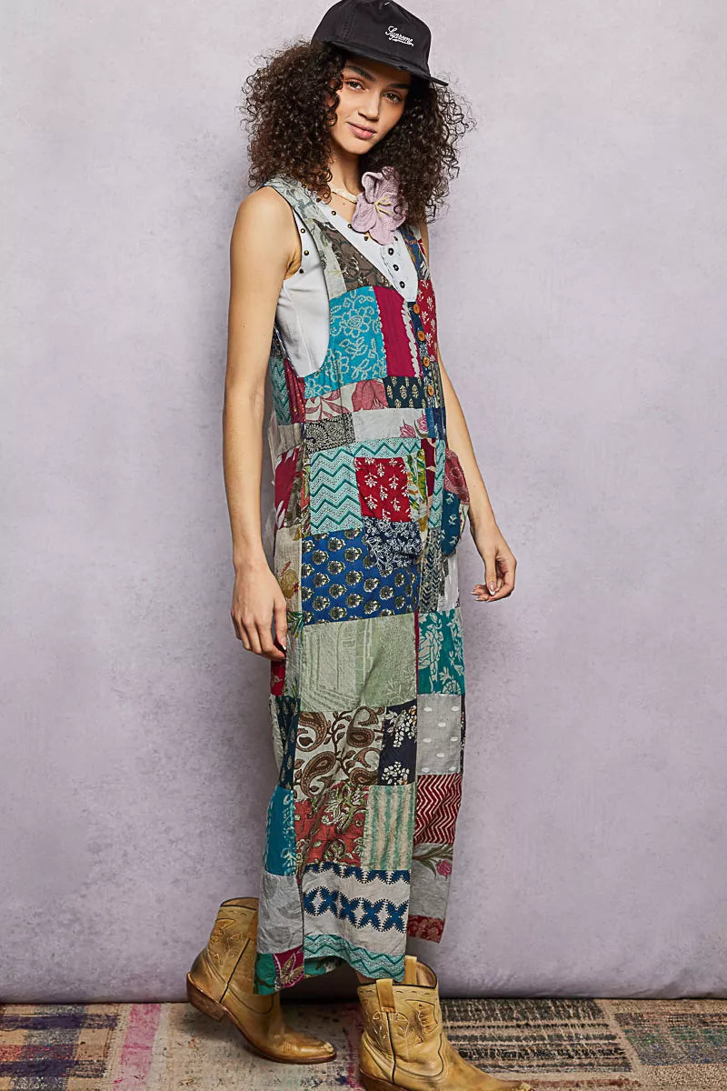POL Sleeveless Patchwork Wide Leg Jumpsuit-2