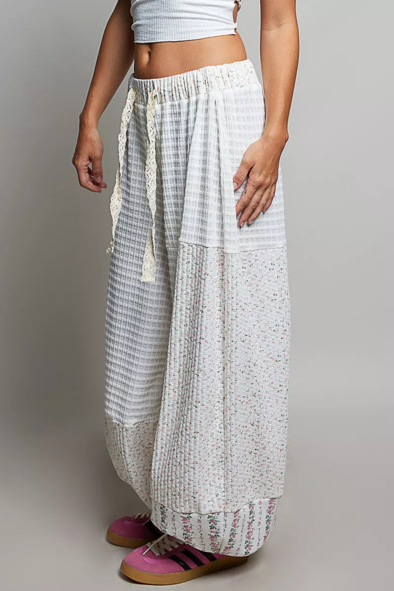 POL Patchwork Mixed Knit Wide Leg Pants-1