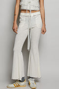 POL Drawstring Textured Ribbed Knit Pants-0