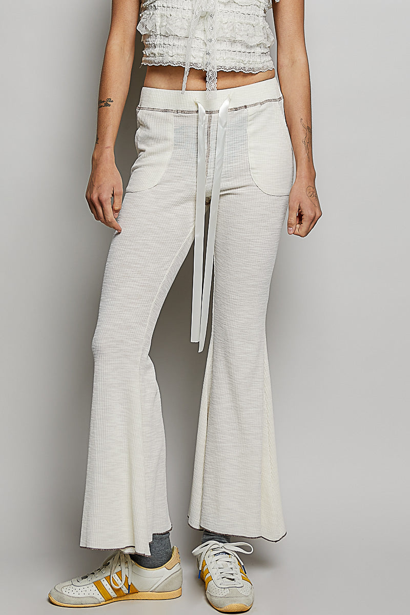 POL Drawstring Textured Ribbed Knit Pants-0