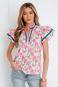 Elyse Ruffled Short Sleeve Blouse-0