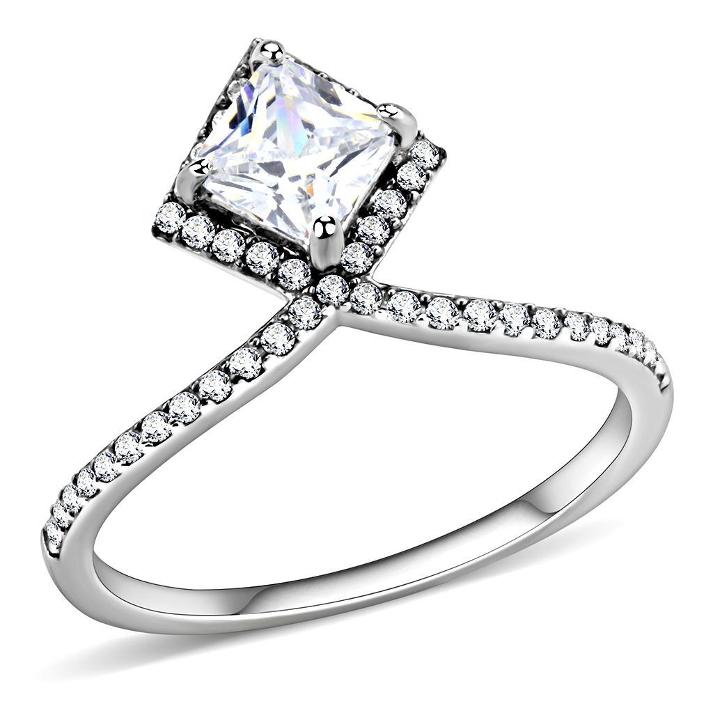 DA136 - High polished (no plating) Stainless Steel Ring with AAA Grade CZ  in Clear-0