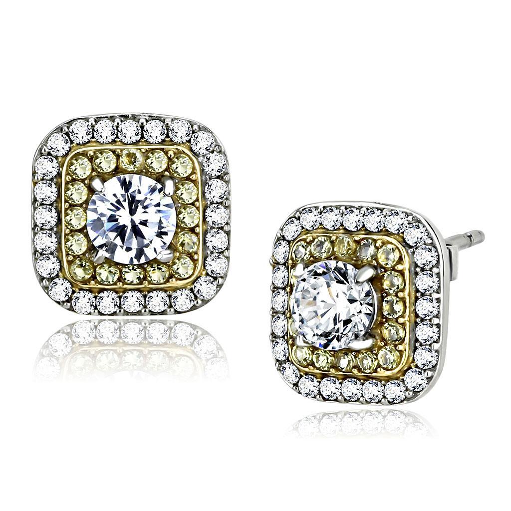 DA220 - Two-Tone IP Gold (Ion Plating) Stainless Steel Earrings with AAA Grade CZ  in Clear-0