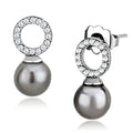 DA221 - High polished (no plating) Stainless Steel Earrings with Synthetic Pearl in Gray-0