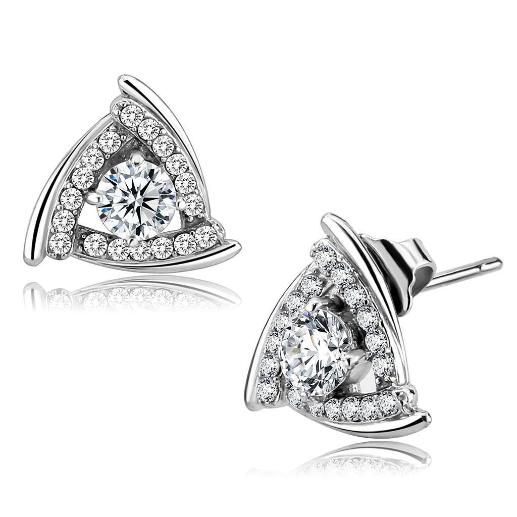 DA328 - No Plating Stainless Steel Earrings with AAA Grade CZ  in Clear-0